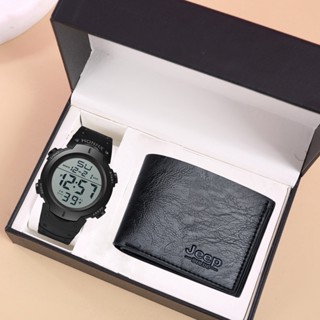 Kegllect 2PCS Homens pulseira de silicone relógio eletrônico Homens relógios esportivos Carteira de couro masculina sem caixa