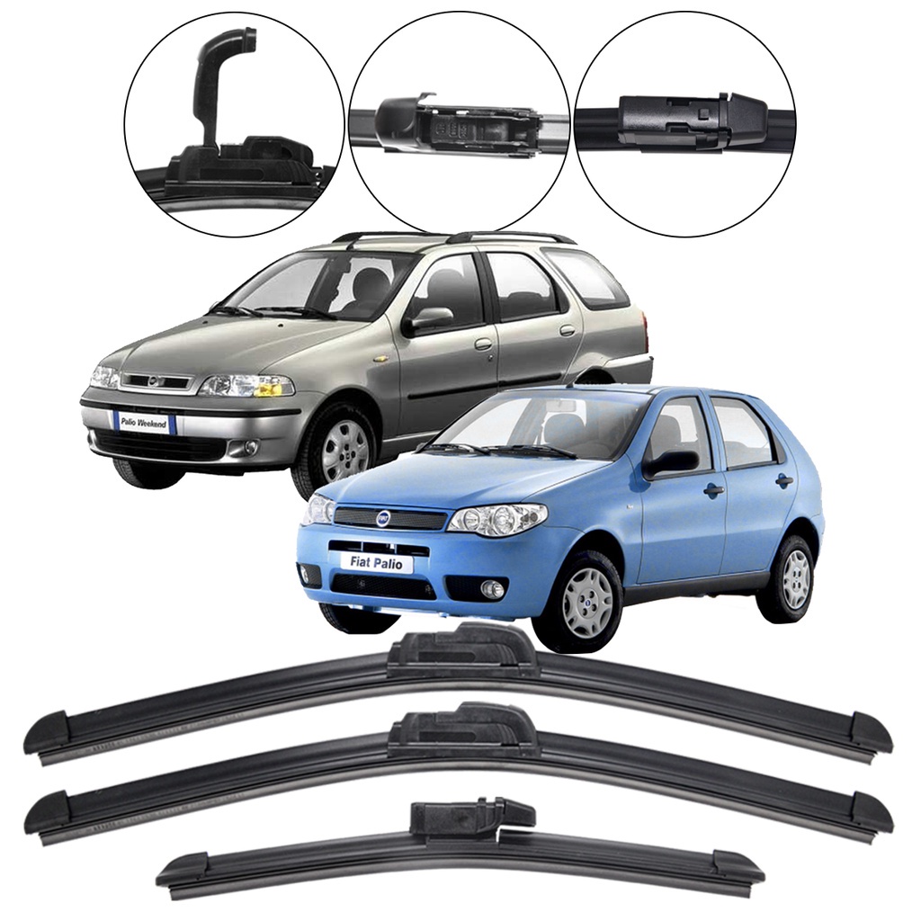 Kit 3 Palhetas Limpador Parabrisa Dianteiro e Traseiro Palio G3 2004/2014 - Spare Parts and Accessories for Vehicles