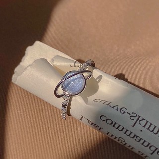 Moda Brilhante Planeta De Cristal Azul Anéis Y2K Emo Girls Fairy Exquisite Finger Ring Aberto Festa De Casamento Feminina Jóias Da Tendência