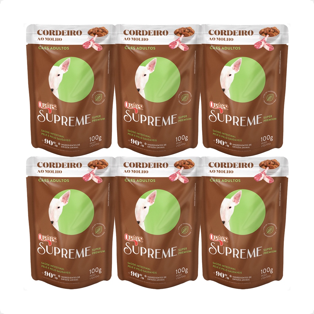 Kit 6 Quatree Supreme Sachê Cães Adultos Cordeiro ao Molho - 100 g - Pets