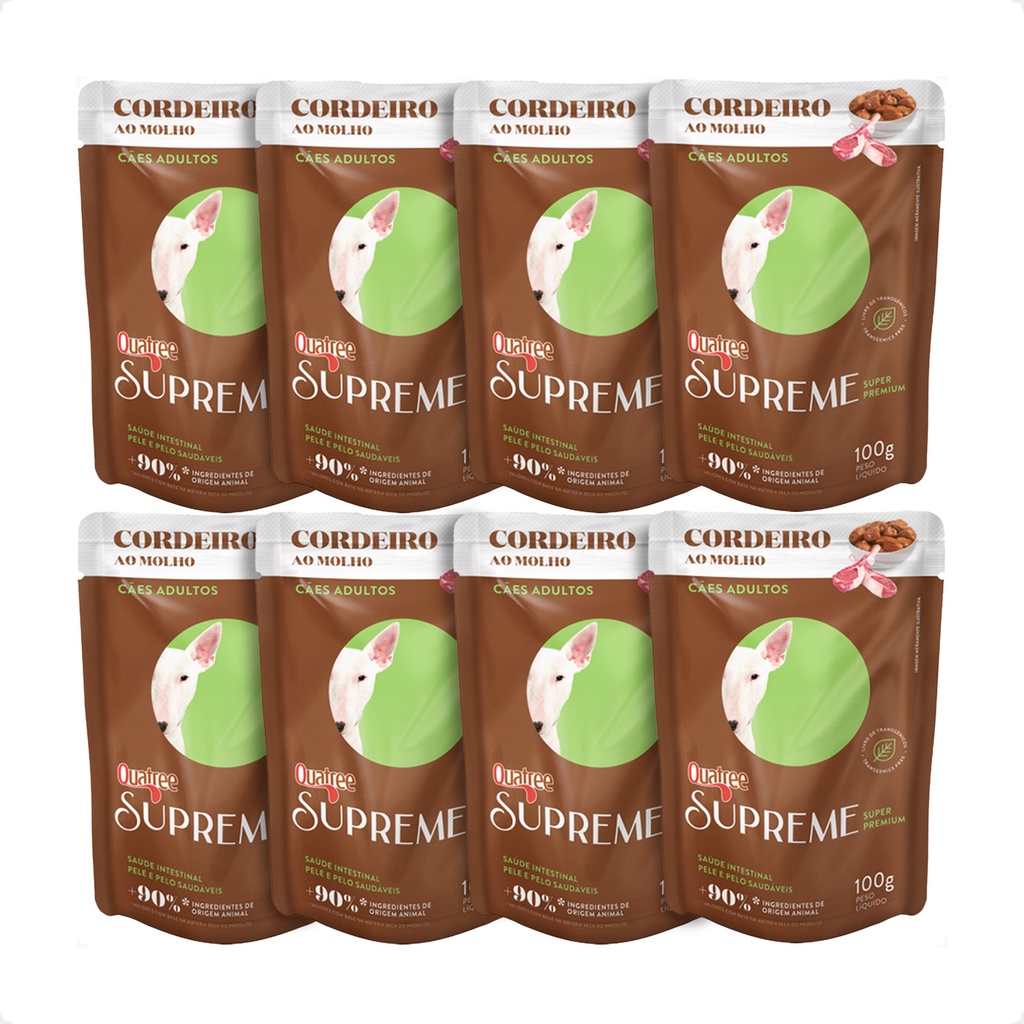 Kit 8 Quatree Supreme Sachê Cães Adultos Cordeiro ao Molho - 100 g - Pets