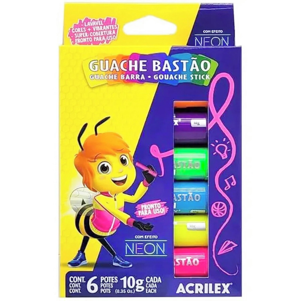 Guache Bastão 6 Cores Acrilex em Oferta na Shopee