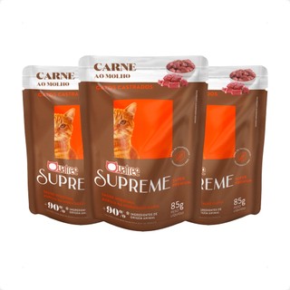 Kit 3 Quatree Supreme Sachê Gatos Castrados Carne ao Molho - 85 g em Oferta na Shopee