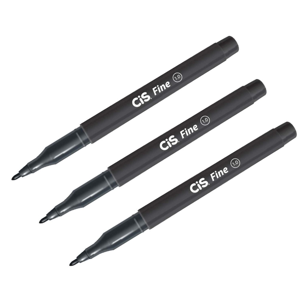 Caneta Hidrográfica Ponta Porosa Cis 1.0 Fine Preto kit C/3