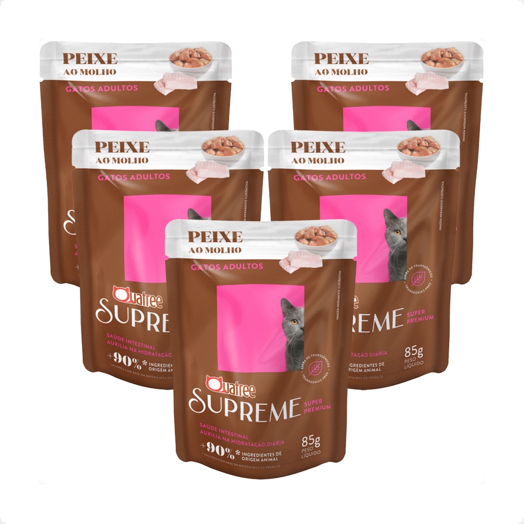 Kit 5 Quatree Supreme Sachê Gatos Adultos Peixe ao Molho - 85 g - Pets