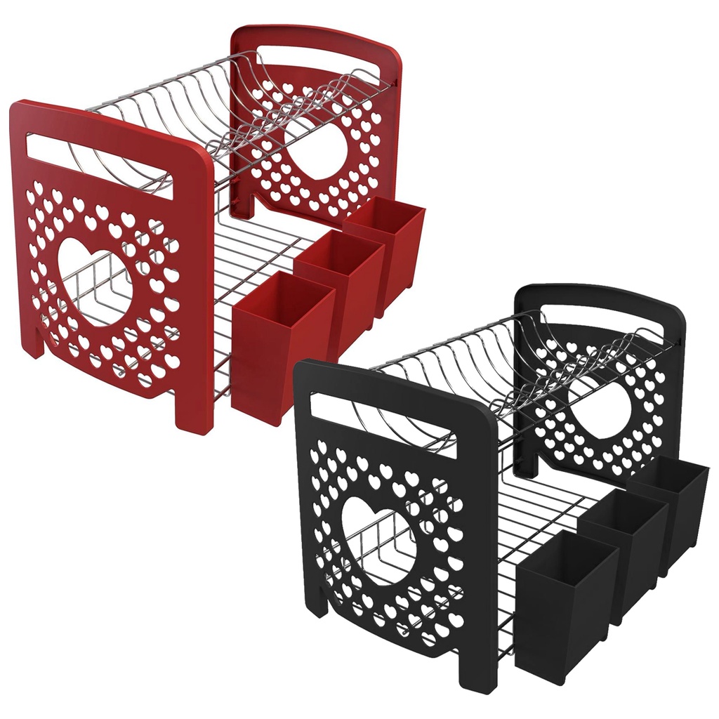 Escorredor de Louça Cuore Porta Talheres Pratos Preto De Aço
