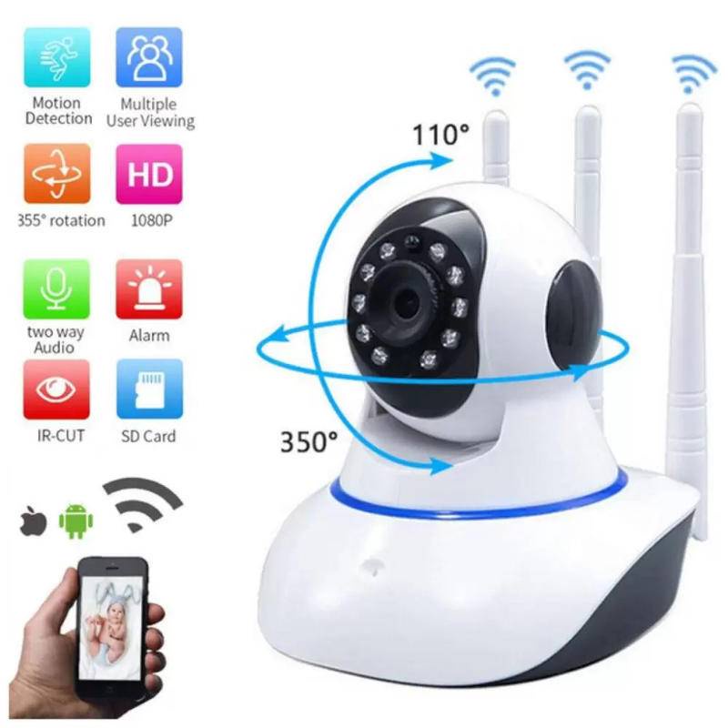 câmera segurança iP wifi robô 3 antenas Sistema Yoosee visão noturna full HD 360º microfone áudio babá eletrônica robozinho bivolt