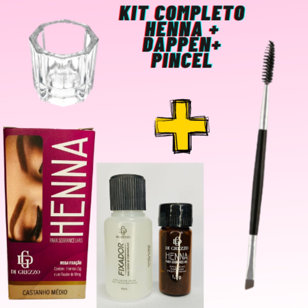 Kit Henna Para Sobrancelhas di grezzo+ Dappen Multifuncional +  Pincel Duplo Escova E Chanfrado Para Sobrancelhas Ruby AnjoQualidade Total 100% Original