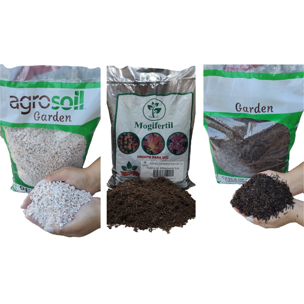Kit 9 Litros Perlita Casca de Arroz Turfa Sphagnum Substrato