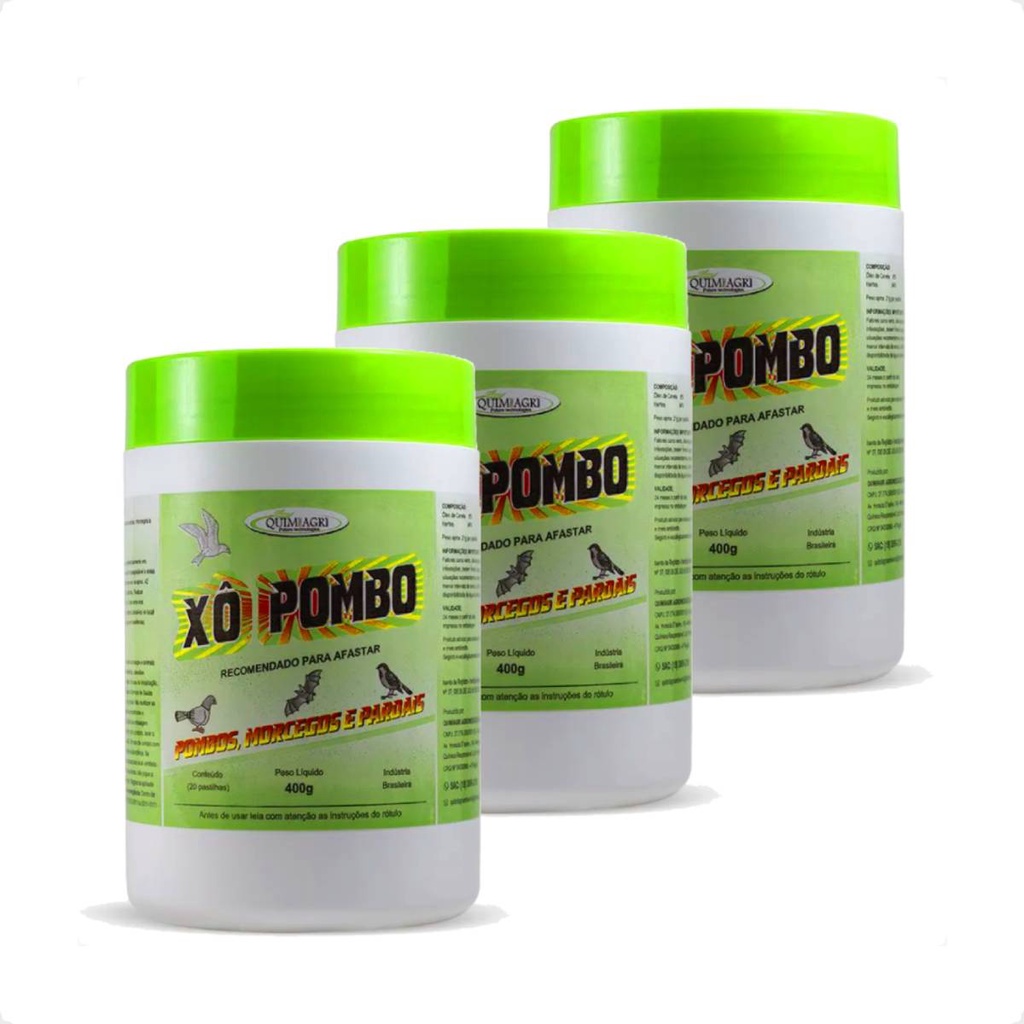 Kit 3 Xô Pombo Pastilha  Repelente Pombos, Morcegos, Pardal - 400 g em Oferta na Shopee