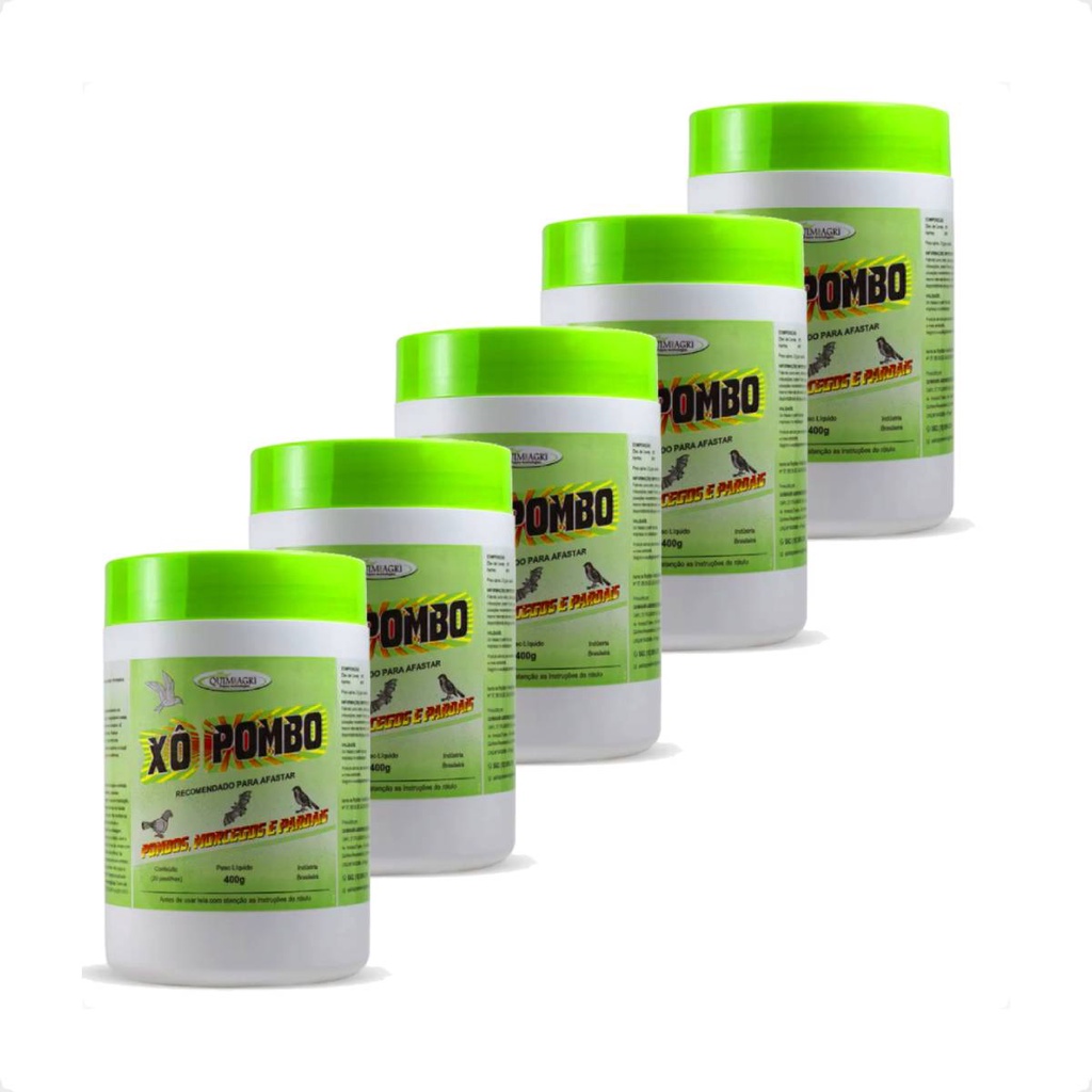 Kit  5 Xô Pombo Pastilha  Repelente Pombos, Morcegos, Pardal - 400 g