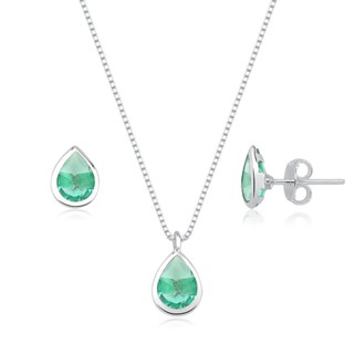 Conjunto Colar e Brincos Gota em Cravação Inglesa Prata 925