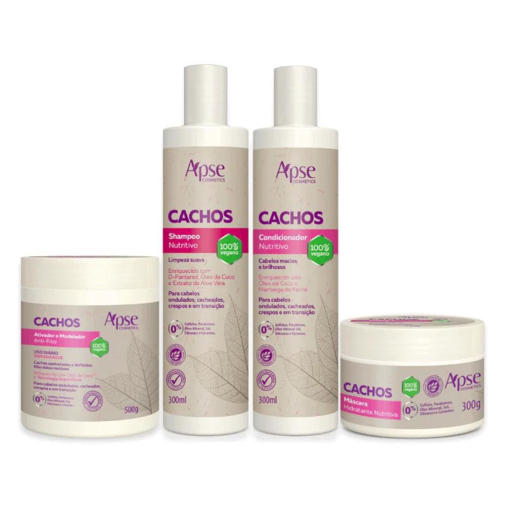 Kit Cachos Apse Shampoo, Condicionador, Mascara e Ativador