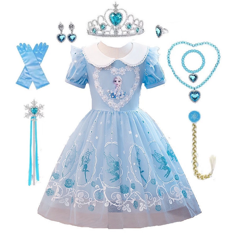 Elsa vestido de princesa meninas verão congelado inchado gaze vestido primavera outono crianças elsa vestido vestido de