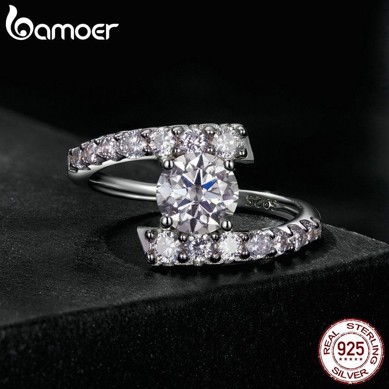 Detalhes do Bamoer 925 Sterling Sliver Ring 1ct Anel De Fita Moissanita Moda Luxo Jóias Presentes Para Mulheres