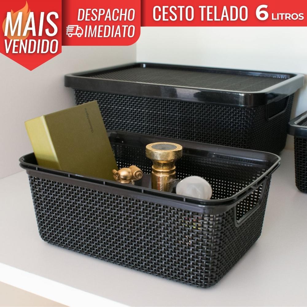 Cesto Organizador Jutta c/ Tampa Quarto Lavanderia 6L