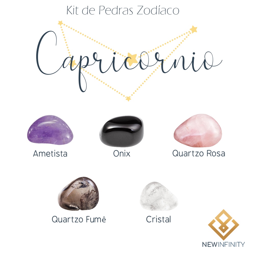 Kit de Pedras Cristais dos Signos Capricornio - 5 pedras naturais proteção e limpeza