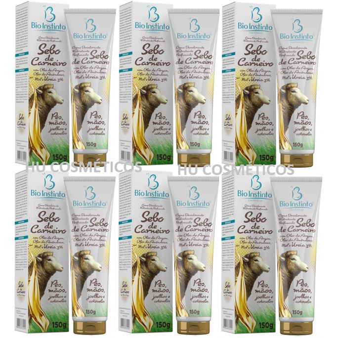 Kit 6 Sebo De Carneiro E Argan Gel P/ Massagem Bio Instinto 200g