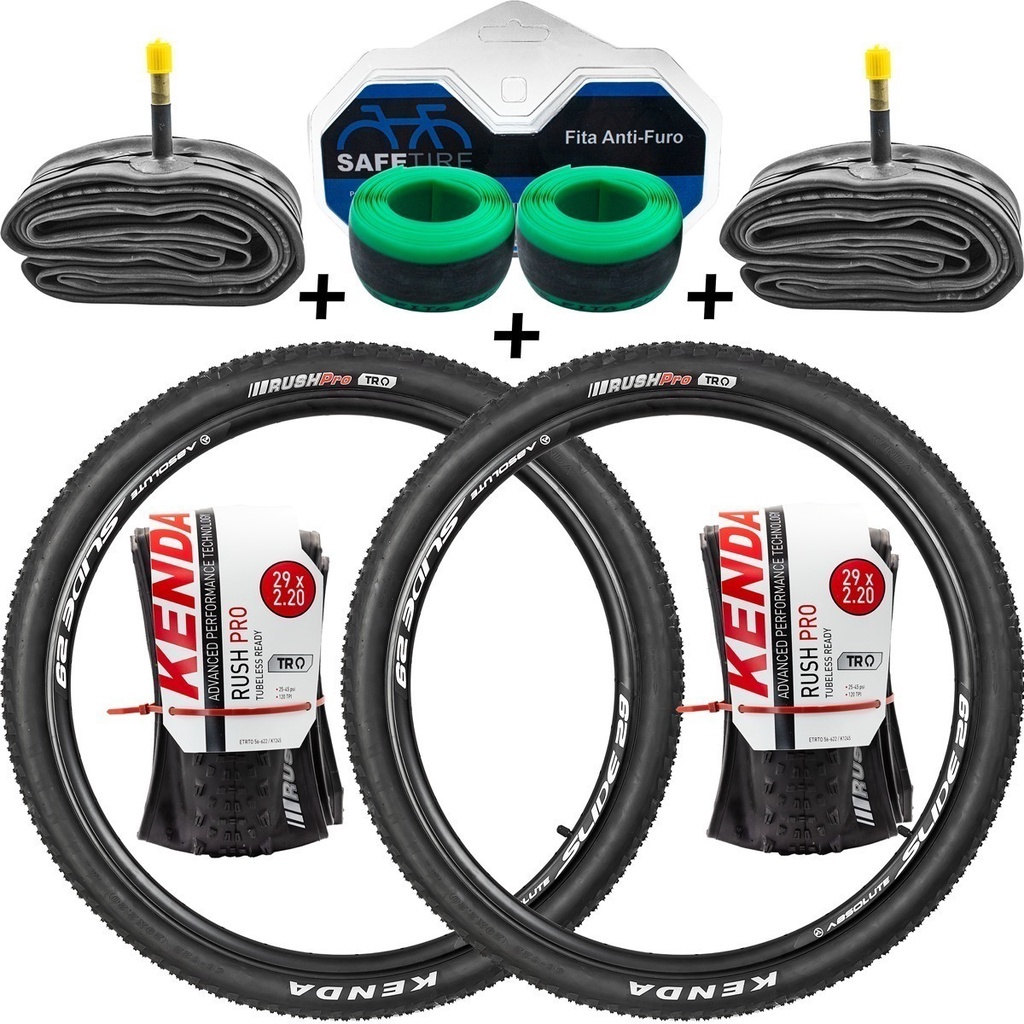 Kit 2 Pneus Kenda 29x2.20 Rush Pro Kevlar + 2 Câmaras + Fita Af Mtb