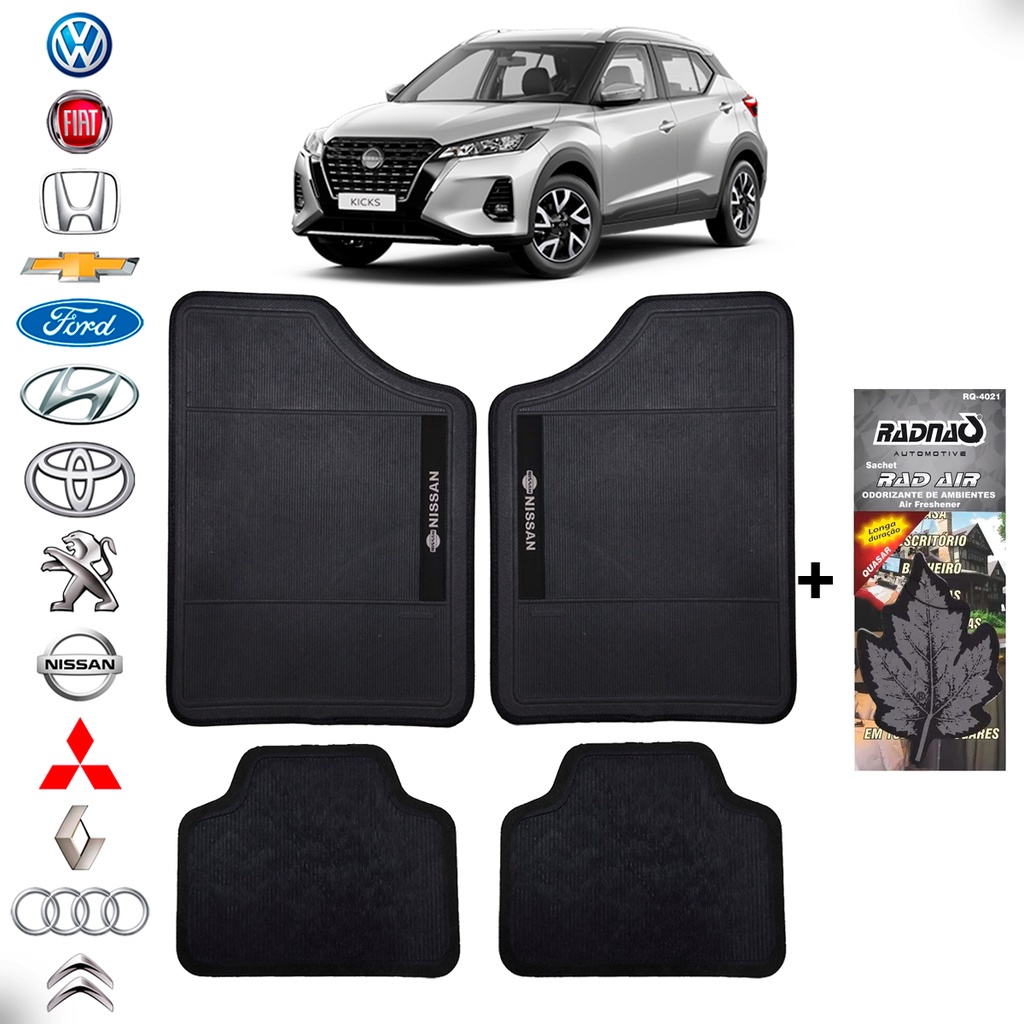 Jogo de Tapete Personalizado Nissan Kicks Versa Sentra Leaf + Cheirinho Automotivo Radnaq Quasar