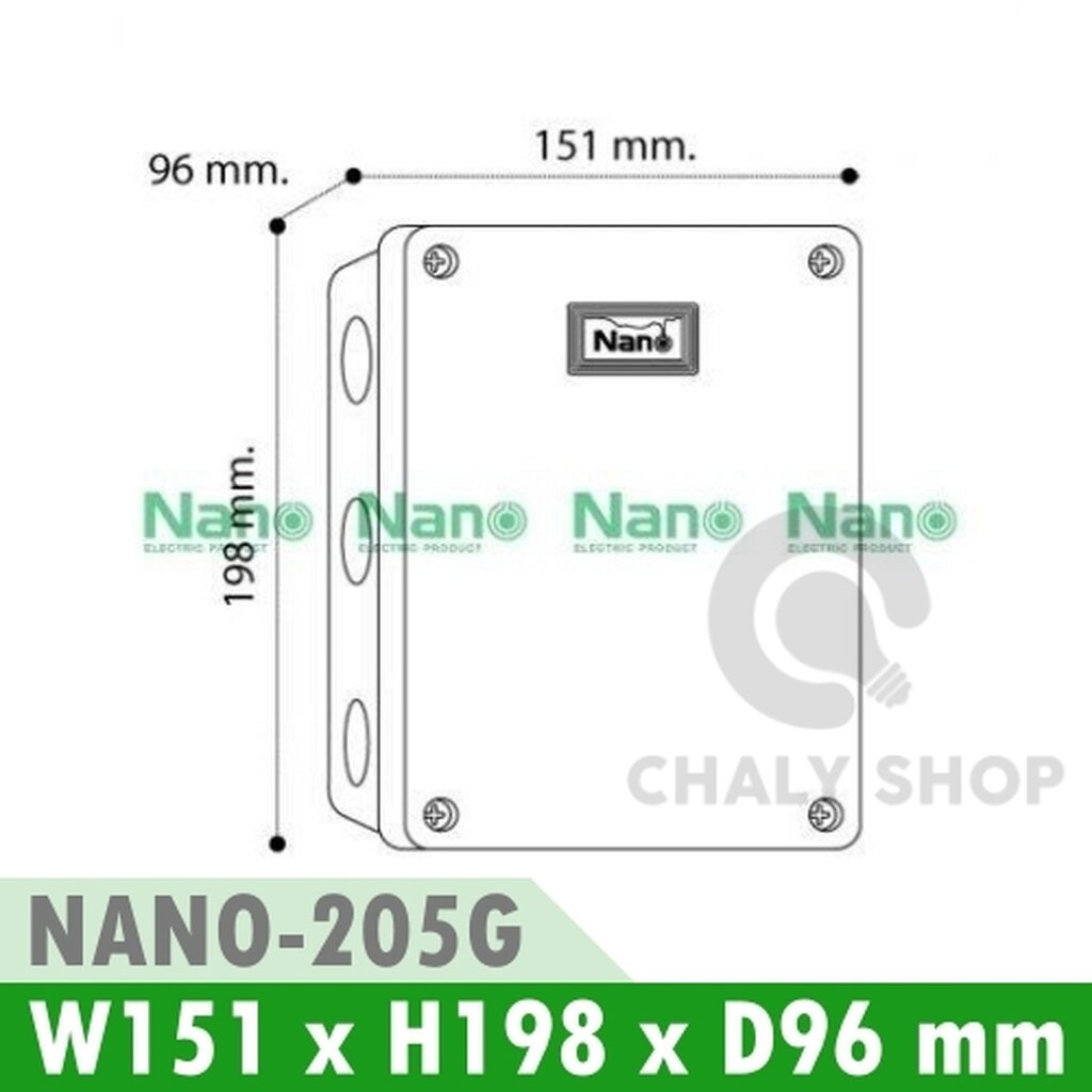 รูปสินค้า NANO Electric® NANO-205G กล่องกันน้ำพลาสติก ฝาทึบ ขนาด W151xH198xD96 mm (JUNCTION BOX IP65) สีเทา