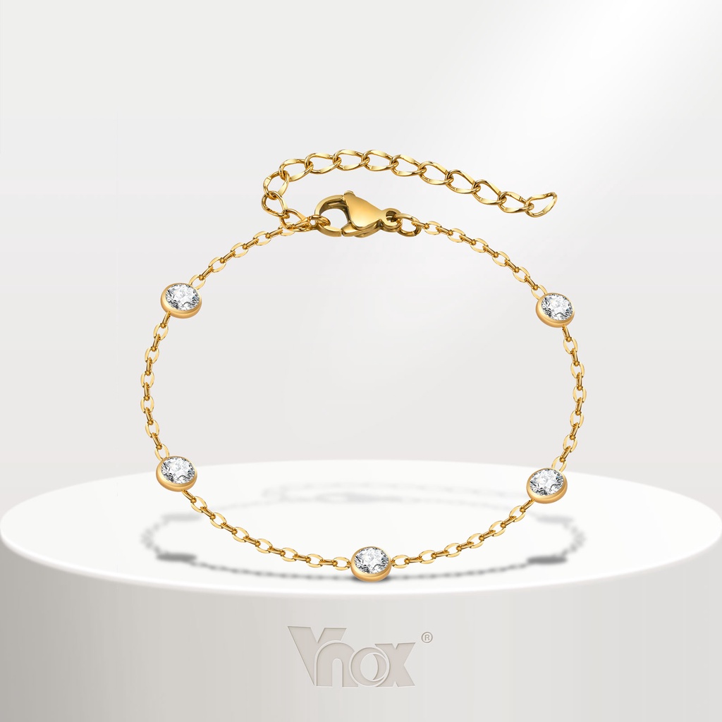 Vnox 18K Gold Round White Zircon Bracelet for Women , Jóias Hipoalergênicas De Aço Inoxidável Não Desbotadas em Oferta na Shopee