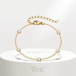 Vnox 18K Gold Round White Zircon Bracelet for Women , Jóias Hipoalergênicas De Aço Inoxidável Não Desbotadas