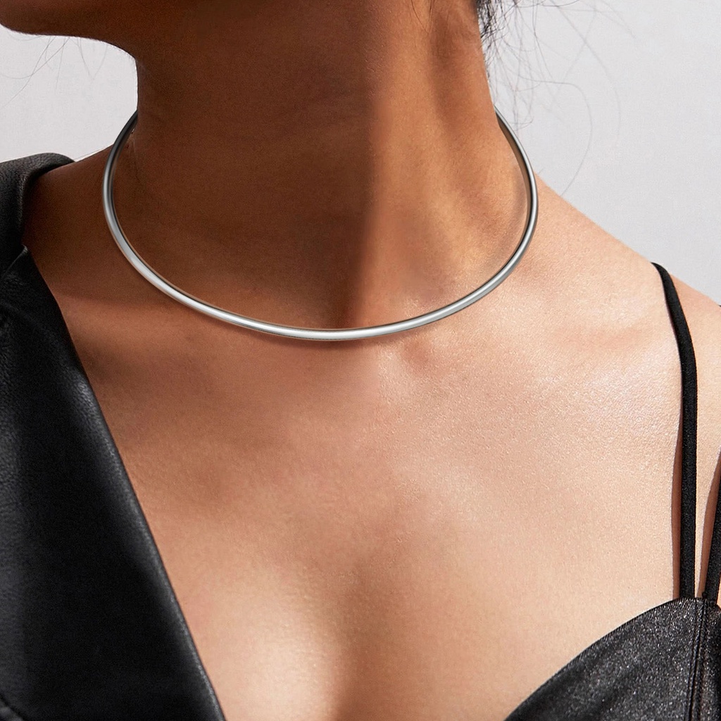 Gargantilha Hipoalergênica Vnox Silver De Aço Inoxidável Para Menina Feminina , 4MM Ajustável