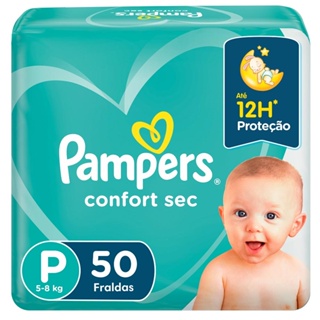 Fralda Pampers Confort Sec Mega Tamanho P com 50 Tiras em Oferta na Shopee
