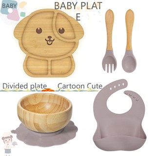 Conjunto De Prato De Bambu Para Bebês Colher Crianças E Garfo silicone Babete