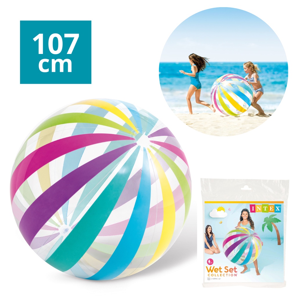 Bola de Praia Transparente Listras Jumbo Intex 1,07m