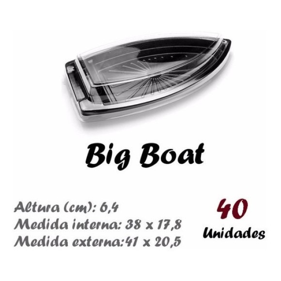40 Barca Big Boat Com tampa Descartável 41cm X 21cm Acai Sushi