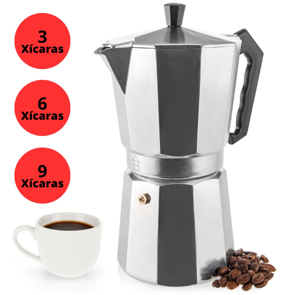 Cafeteira Italiana de Alumínio Café Expresso 3, 6, 9 Xícaras Cafeteira Italiana Moka Express Aço