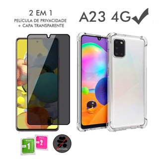 Película Vidro Temperado Privacidade Samsung A23 4G + Case Transparente Anti Shock