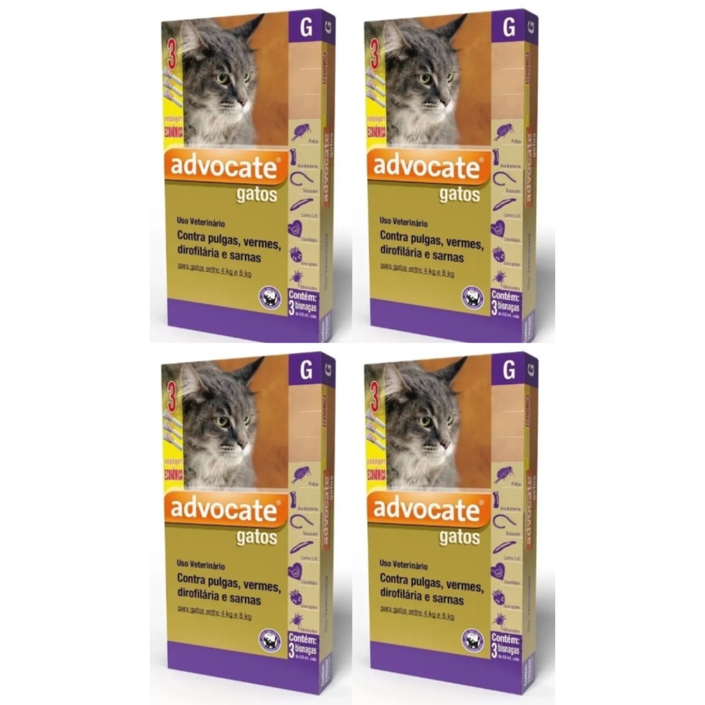 04 Antipulgas Advocate Para Gatos 4 A 8 Kg Combo 3 Pipetas em Oferta na Shopee