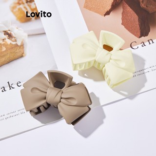 Lovito Casual Simples Presilha de Cabelo com Formato de Laço para Mulheres L63AD215 (Cáqui/Off White)