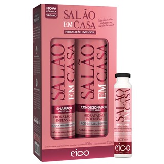 Eico Salão Em Casa Hidratação Intensiva Shampoo Sem Sal e Condicionador Leave-in 800ml + Ampola 45ml Cabelos Ressecados