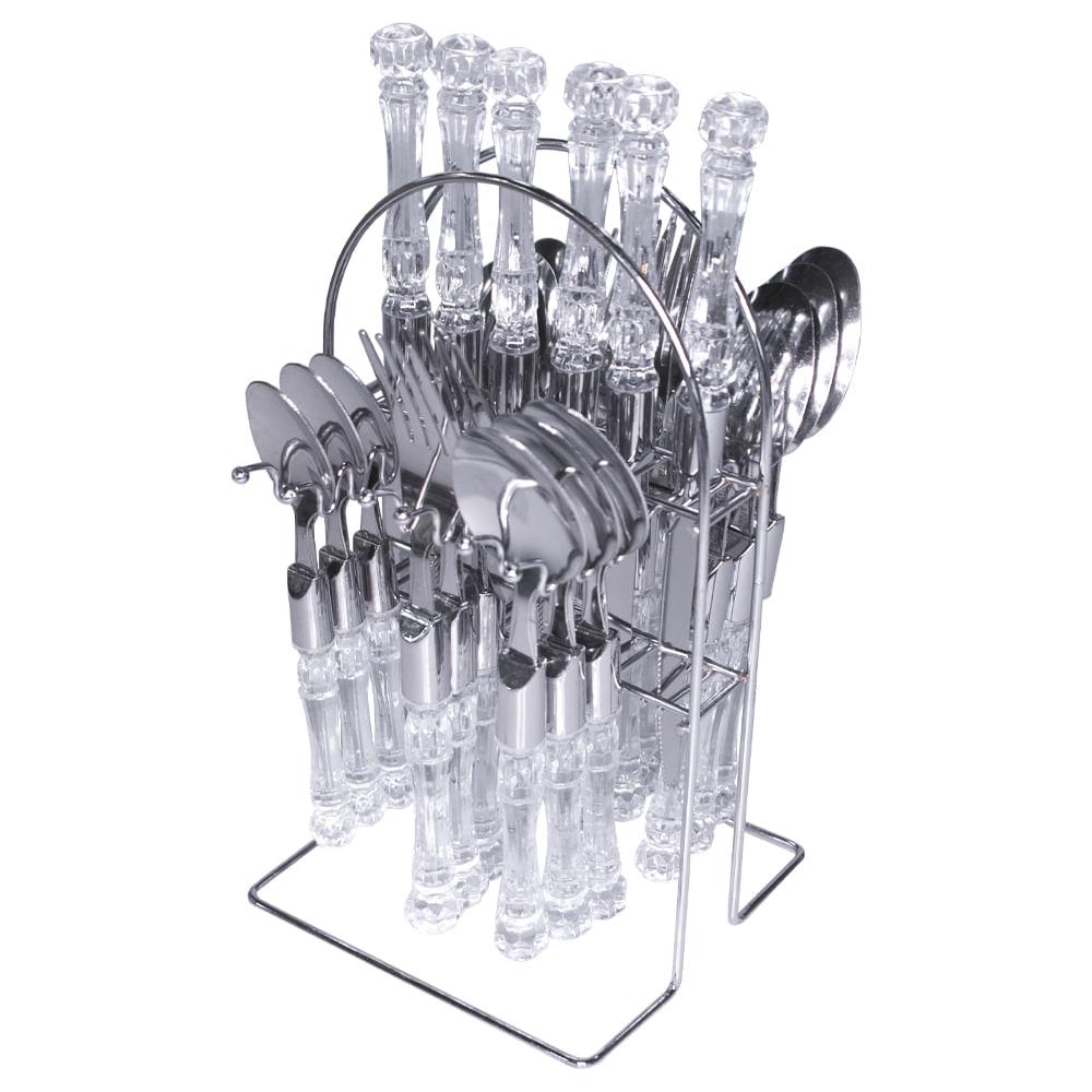 Jogo de Talheres 24 peças - Cabo Transparente/Cristal - Pero