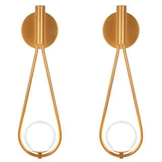 Kit 2 Luminarias Arandela Gota Tubo Globo Vidro Hall Dourado