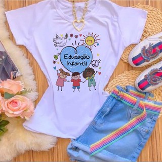 Blusa T-shirt camiseta Babylook Profissão EDUCAÇÃO INFANTIL CORAÇÃO AZUL