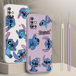 Para Samsung A01 A03 Core A02 A02s A03s A04 A10 A10e A73 Cartoon Liquid Left Rope Phone Case Cartoon Cute Lilo Stitch casal Protect Casing