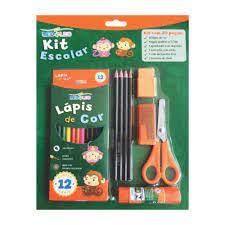 Kit Escolar Completo - 12 Lápis de Cor, Lápis Grafite, Apontador, Borracha e Tesoura