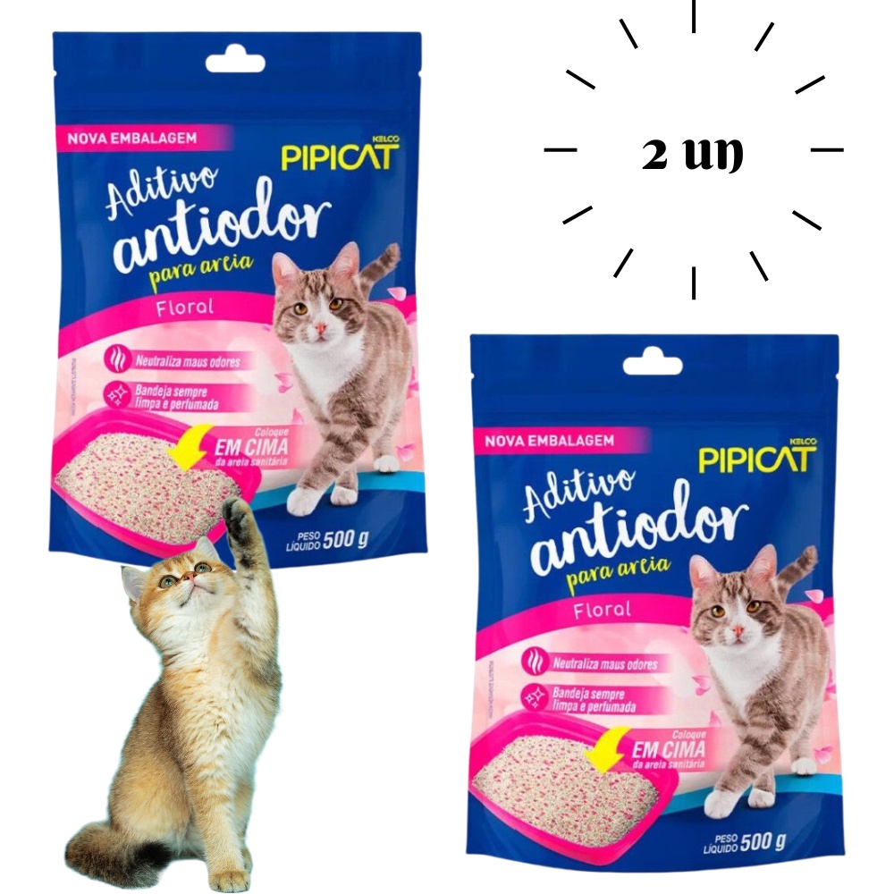 Kit 2 Aditivo Areia Sanitária Antiodor Pipicat Floral 500g em Oferta na Shopee