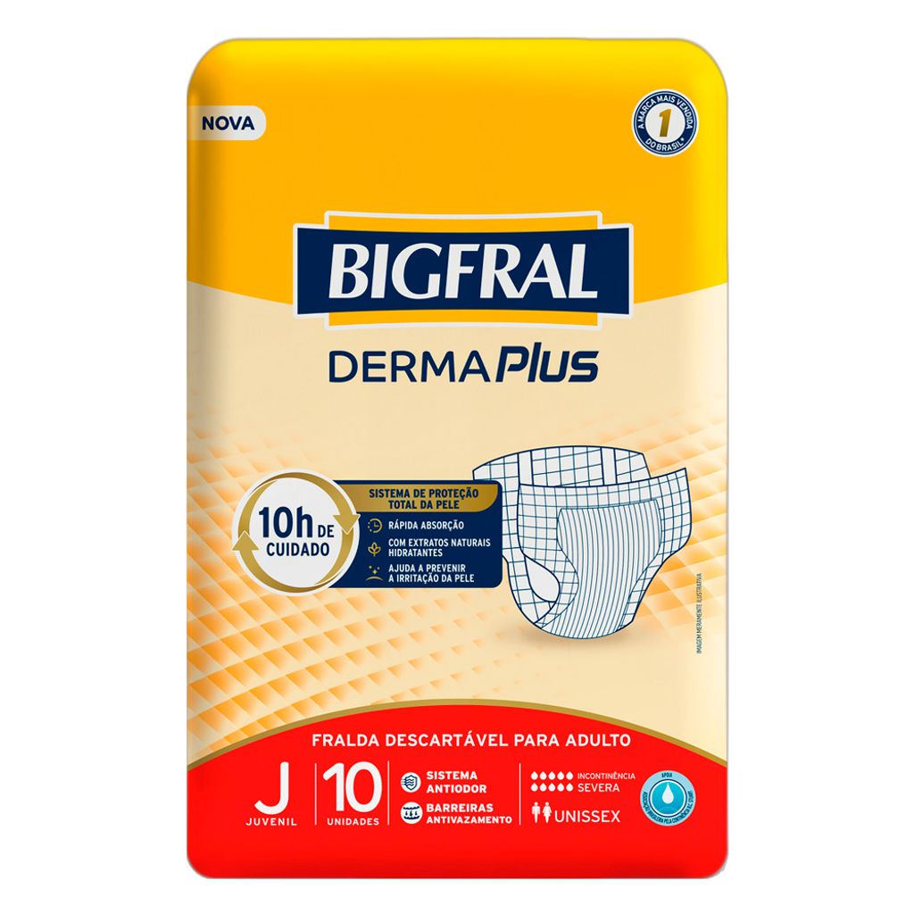 Fralda Geriátrica Bigfral Derma Plus Juvenil com 10 Unidades