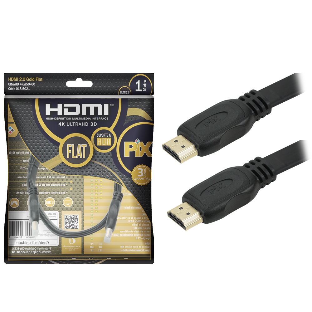 Cabo Hdmi Flat Premium 1 metro - 4k 2160p UHd Original Pix