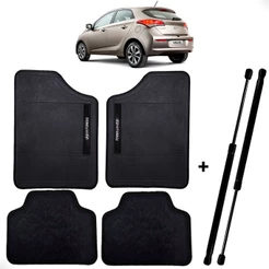 Conjunto Tapete Preto Personalizado Hyundai 4pçs + 2 Amortecedor Traseiro Porta Malas HB20 até 2019