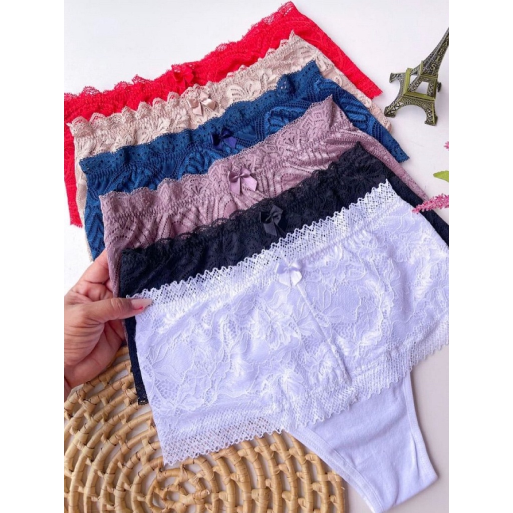 Kit C/5 Calcinha Segura Barriga Cintura Alta Com Renda Modeladora Pós Parto em Oferta na Shopee