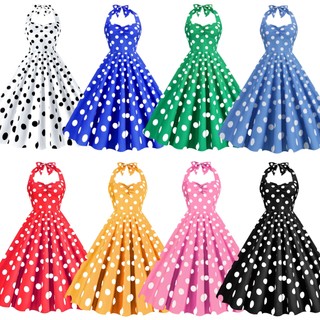 Vestido retrô de bolinhas frente única estilo Hepburn bainha grande saia evasê vestido de festa