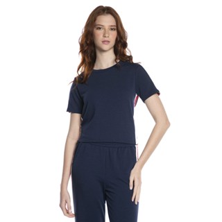 Blusa Feminina Listrada Lateral Polo Wear Azul Escuro