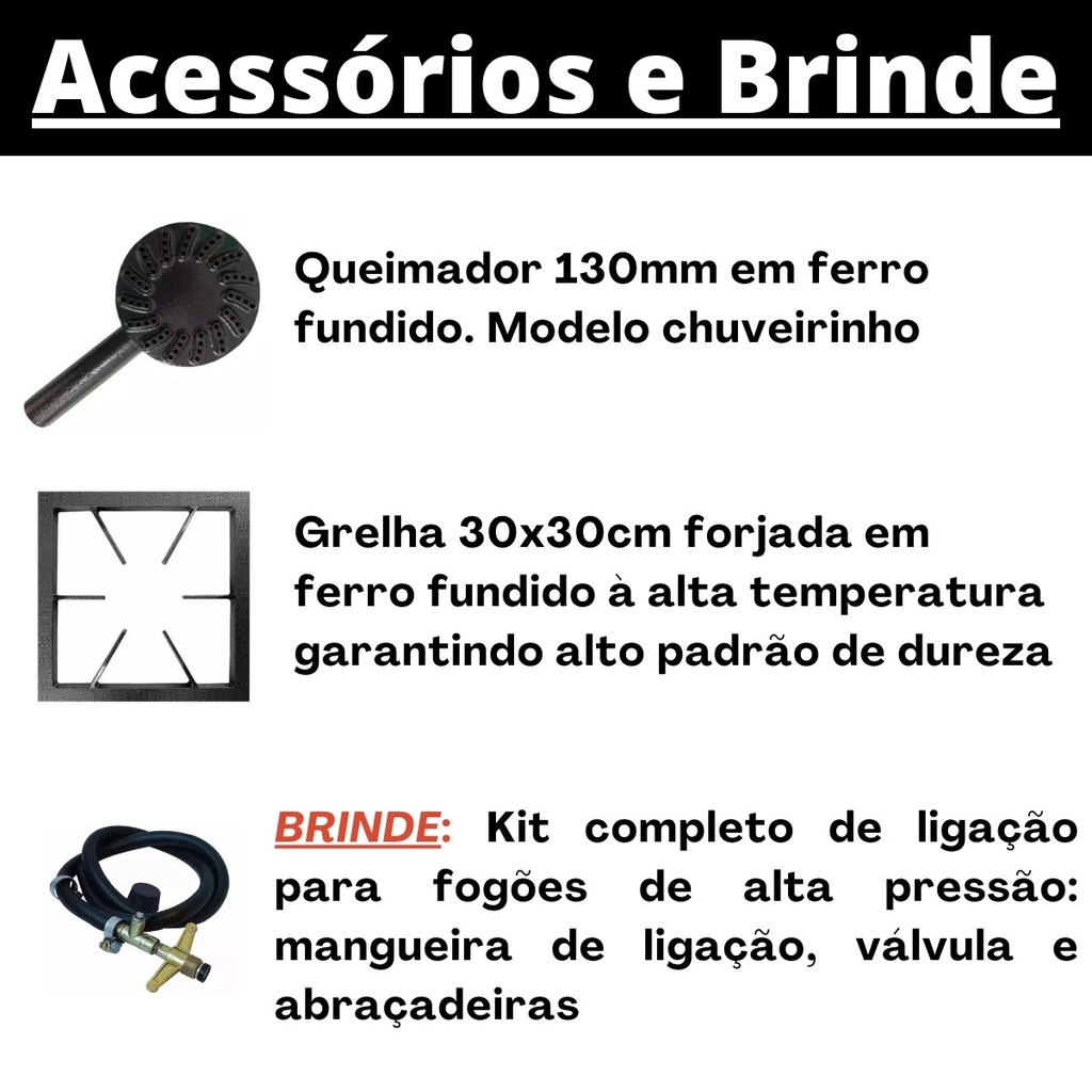 Fogão Industrial 2 Bocas Alta Pressão P7 com Forno 66L Metalfour